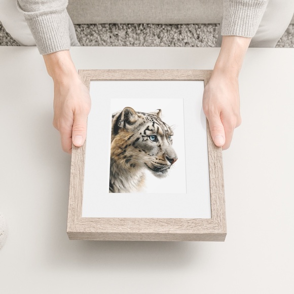 Watercolor Snow Leopard Portrait Wall Art Print, Unframed - Majestic Wilderness - Picture 6 of 7